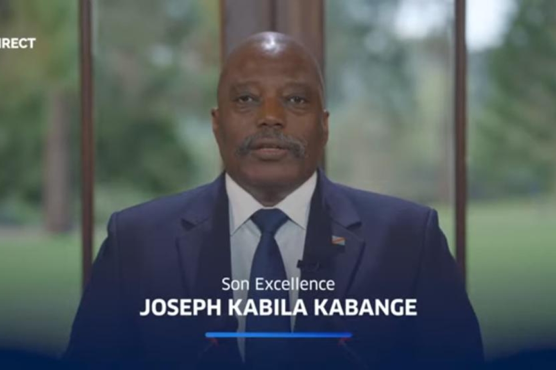 L'ex-président de la République, Joseph Kabila Kabange lors de de son discours, vendredi 23 mai 2025. Photo Droits Tiers.